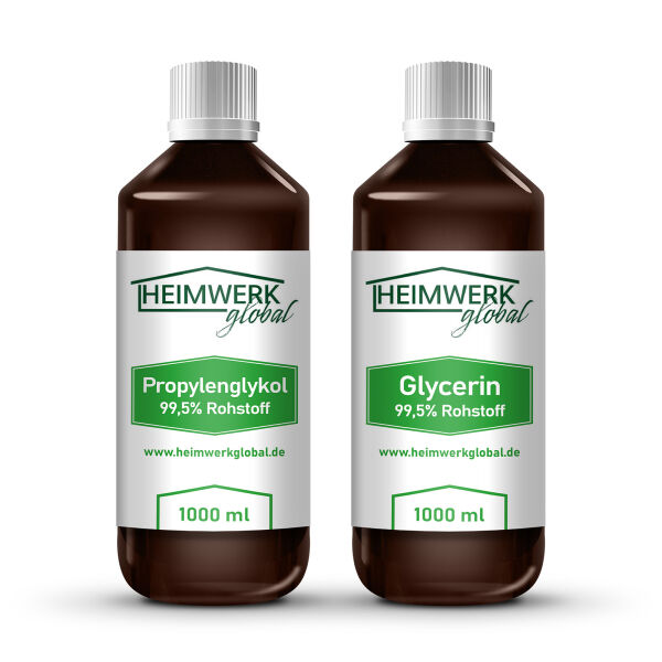 Heimwerkglobal Pflanzliches Glycerin E422 Propylenglykol E1520 Reinheit USP zertifiziert 1000ml Glycerin + 1000ml Propylenglykol