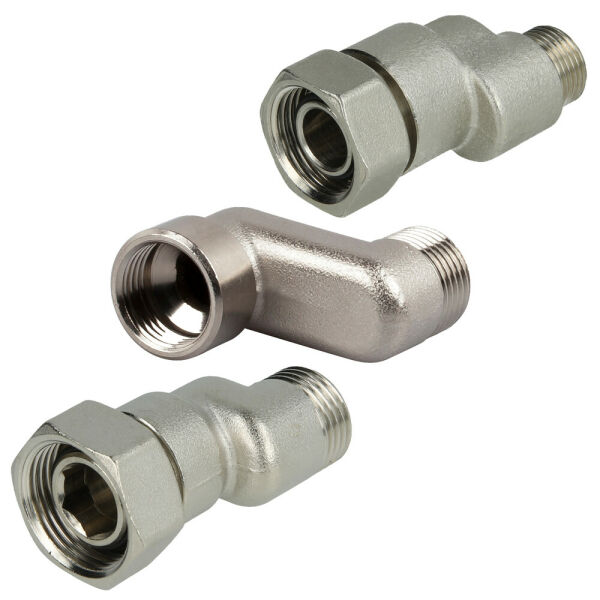 Excenterverschraubung S-Anschluss 1/2" x 3/4" Überwurfmutter 10 bis 60mm Versatz