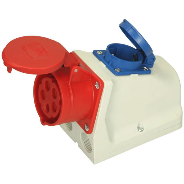 PCE CEE Wandsteckdose 16A 400V mit Schutzkontakt-Steckdose 3,5-Polig 92156