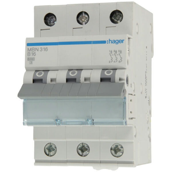 Hager Leitungsschutzschalter 3-polig 16A B-Charakteristik MBN316