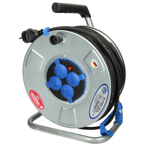 as-Schwabe Kabeltrommel Stahlblech 50 m 4 x Steckdose mit Deckel 10412