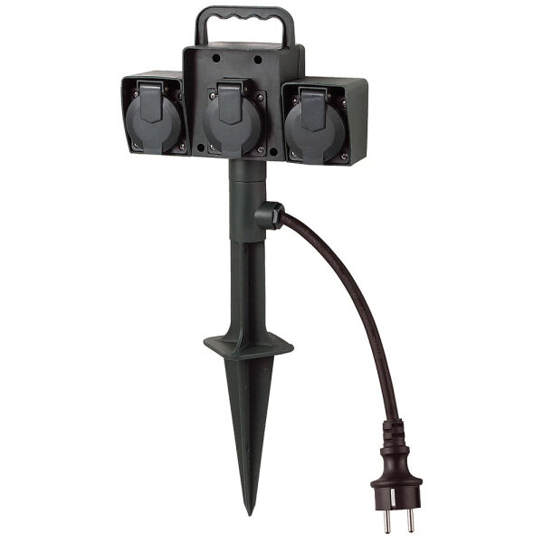 Bachmann Gartensteckdose 3-fach mit Klappdeckel und Zentralstecker 394175