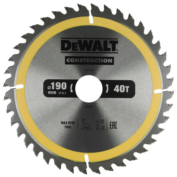 DeWalt CONSTRUCTION Kreissägeblatt Ø 190 x 30 mm mit 40 Zähnen