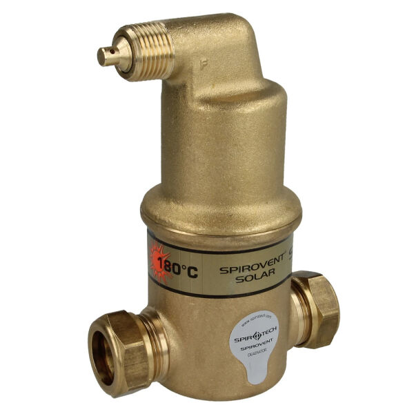 Spirotech SpiroVent Solar-Mikroluftblasenabscheider mit Autoclose 22 mm Klemmring horizontal AA022FBA08
