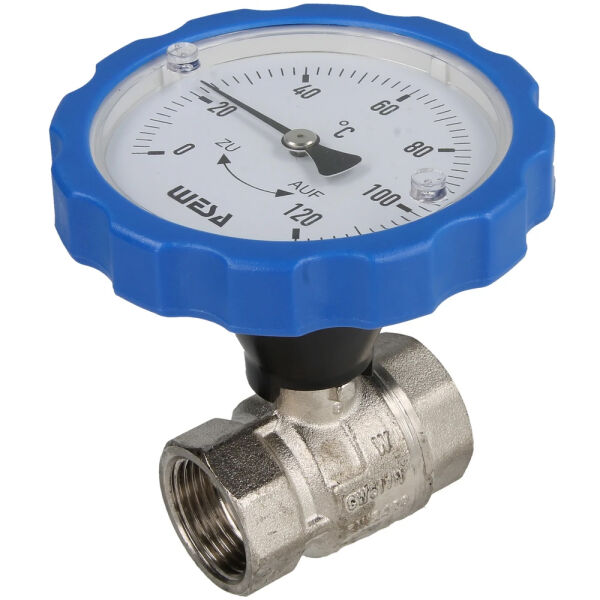 WESA ISO-Therm-Kugelhahn blau 3/4" IG Thermometergriff 69005B