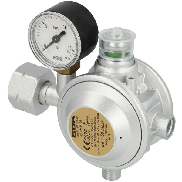 GOK Niederdruckregler EN61-DS 16 bar mit Manometer 90°