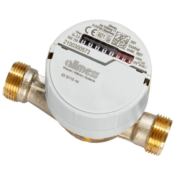 Allmess Wohnungswasserzähler Aufputz DN15 mit 2,5 m³/h Typ EVK 3/110-V TU6 +m