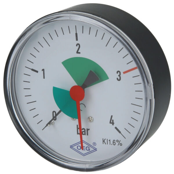 Heizungsmanometer mit Ventil 1/2" 0-4 bar axial Durchmesser 80 mm selbstdichtend