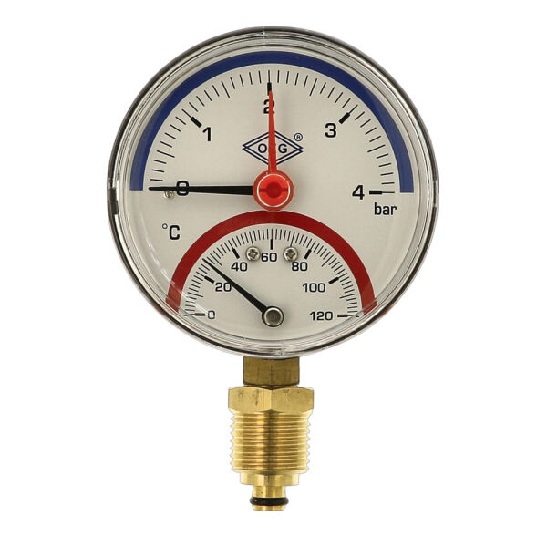 Thermo-Manometer radial 80 mm 1/2" AG Messbereich 0-4 bar  0 .. 120°C