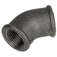Temperguss Fitting schwarz Winkel 45° IG/IG,...