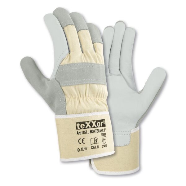 teXXor® Rindvollleder-Handschuhe MONTBLANC II, Leder natur, Drell weiß, Gr. 10