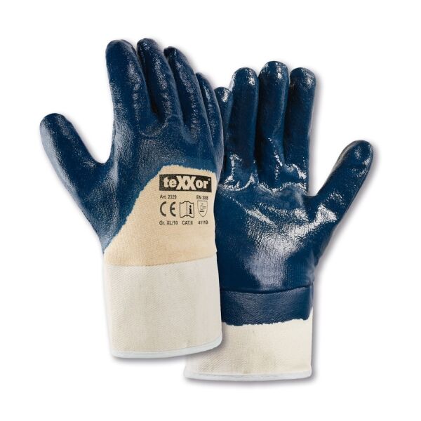 teXXor® Nitril-Handschuhe STULPE ¾-beschichtet, beige/blau, Gr. 7–11