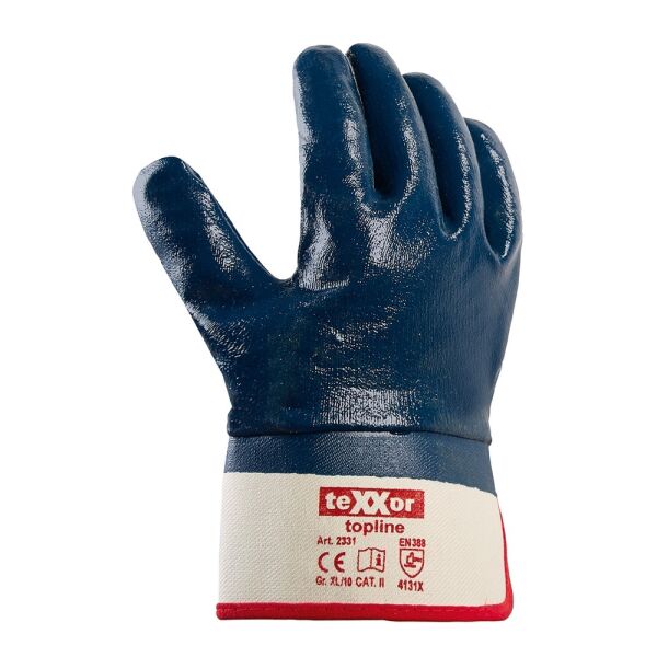 teXXor® Nitril-Handschuhe STULPE vollbeschichtet, fein, beige/blau, Gr. 9–11