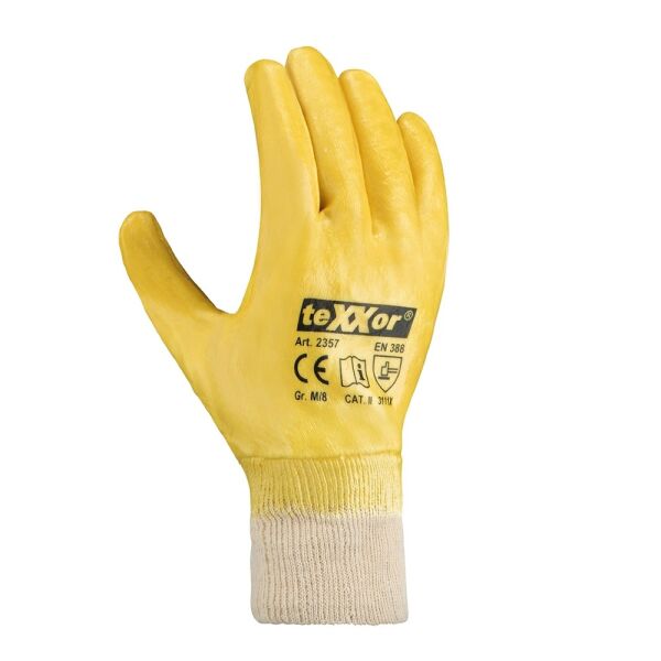 teXXor® Nitril-Handschuhe STRICKBUND vollbeschichtet, gelb/beige, Gr. 7–11