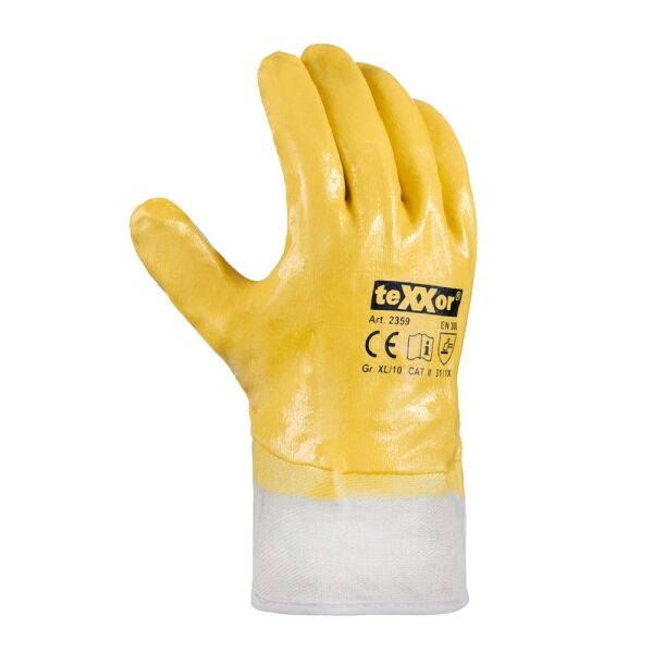 teXXor® Nitril-Handschuhe STULPE vollbeschichtet, gelb/beige, Gr. 9–11