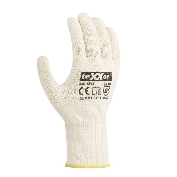 teXXor® Mittelstrick-Handschuhe BAUMWOLLE/NYLON, weiß/blaue Noppen, Gr. 7–11