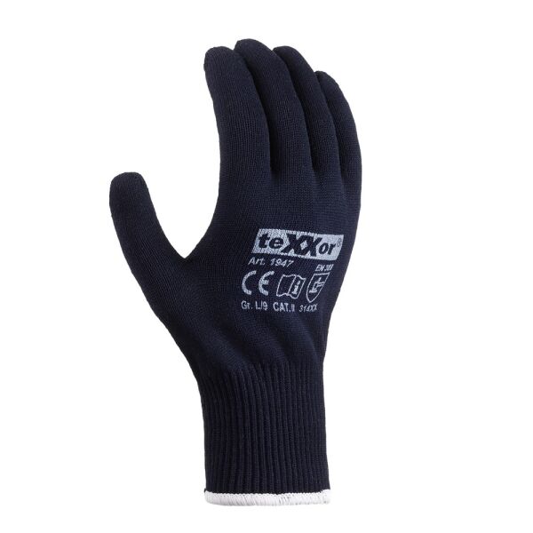 teXXor® Feinstrick-Handschuhe BAUMWOLLE/NYLON, blau/rote Noppen, Gr. 6–11