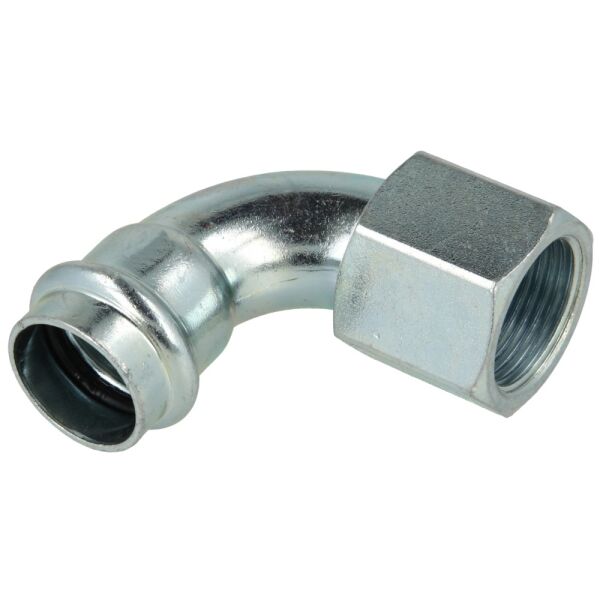 C-Stahl Pressfitting Übergangsbogen 90° I/IG Kontur V, 15 mm x 1/2" IG bis 54 mm x 2" IG