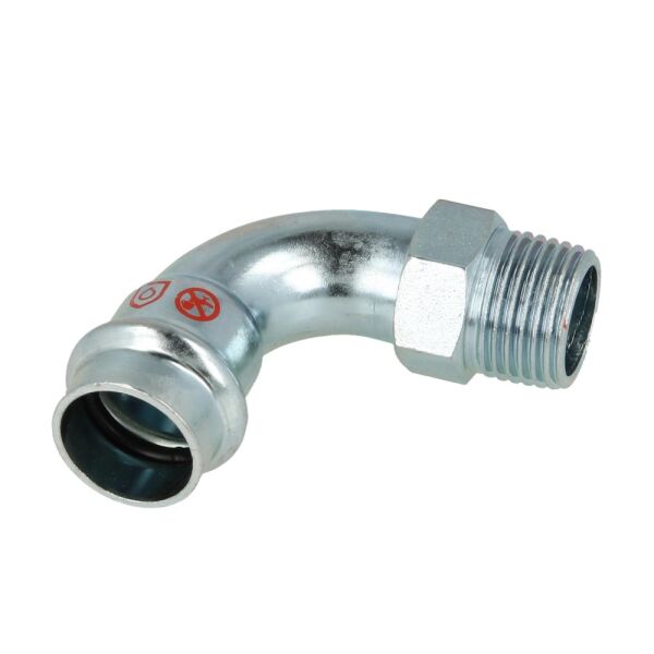 C-Stahl Pressfitting Übergangsbogen 90° I/AG Kontur V, 15 mm x 3/8" AG bis 54 mm x 2" AG