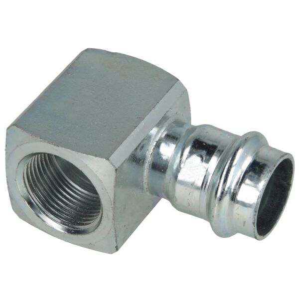 C-Stahl Pressfitting Übergangswinkel 90° I/IG Kontur V, 15 mm x 1/2" IG bis 28 mm x 1/2" IG